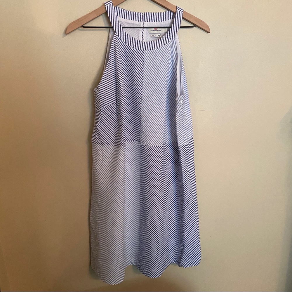 Vineyard Vines seersucker sleeveless blue and white dress size large